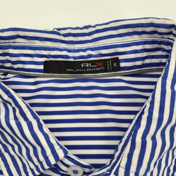 RLX Ralph Lauren Mens XL Blue White Micro Stripe Wicking Performance S/S Polo‎ - Picture 9 of 9